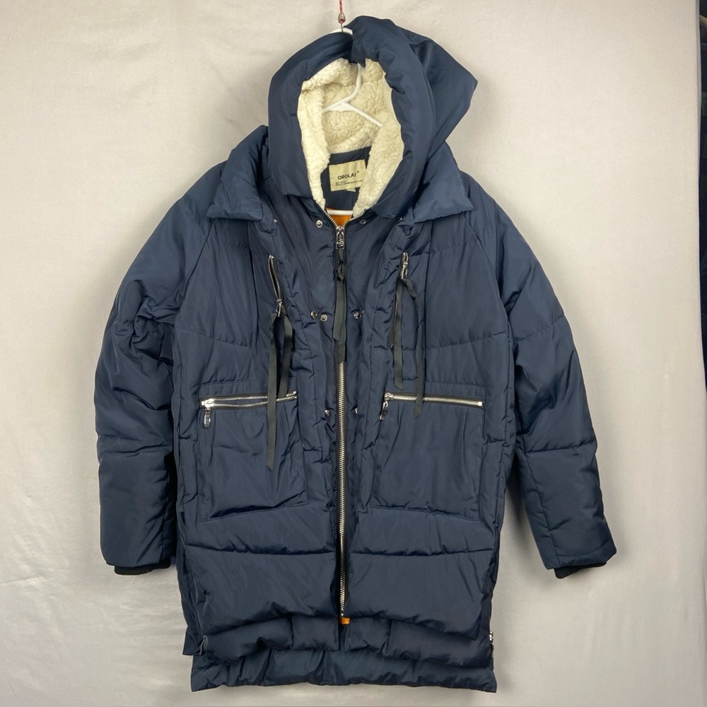 Orolay Thickened Duck Down Puffer Coat Jacket Parka Blue Women's Medium Fur Navy